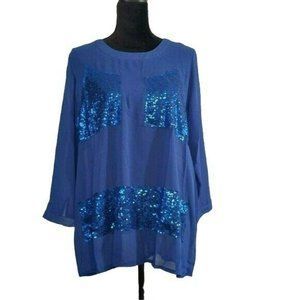 COC Sparkling Blue 3/4 Length Sleeve 2XL Top Shirt Crew Neck